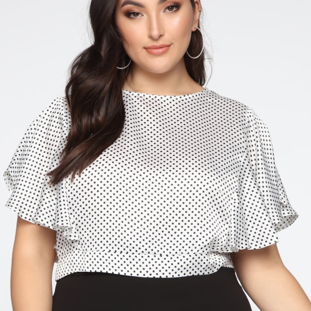 Fashion Nova • Black & White Dot Lost For Words Top